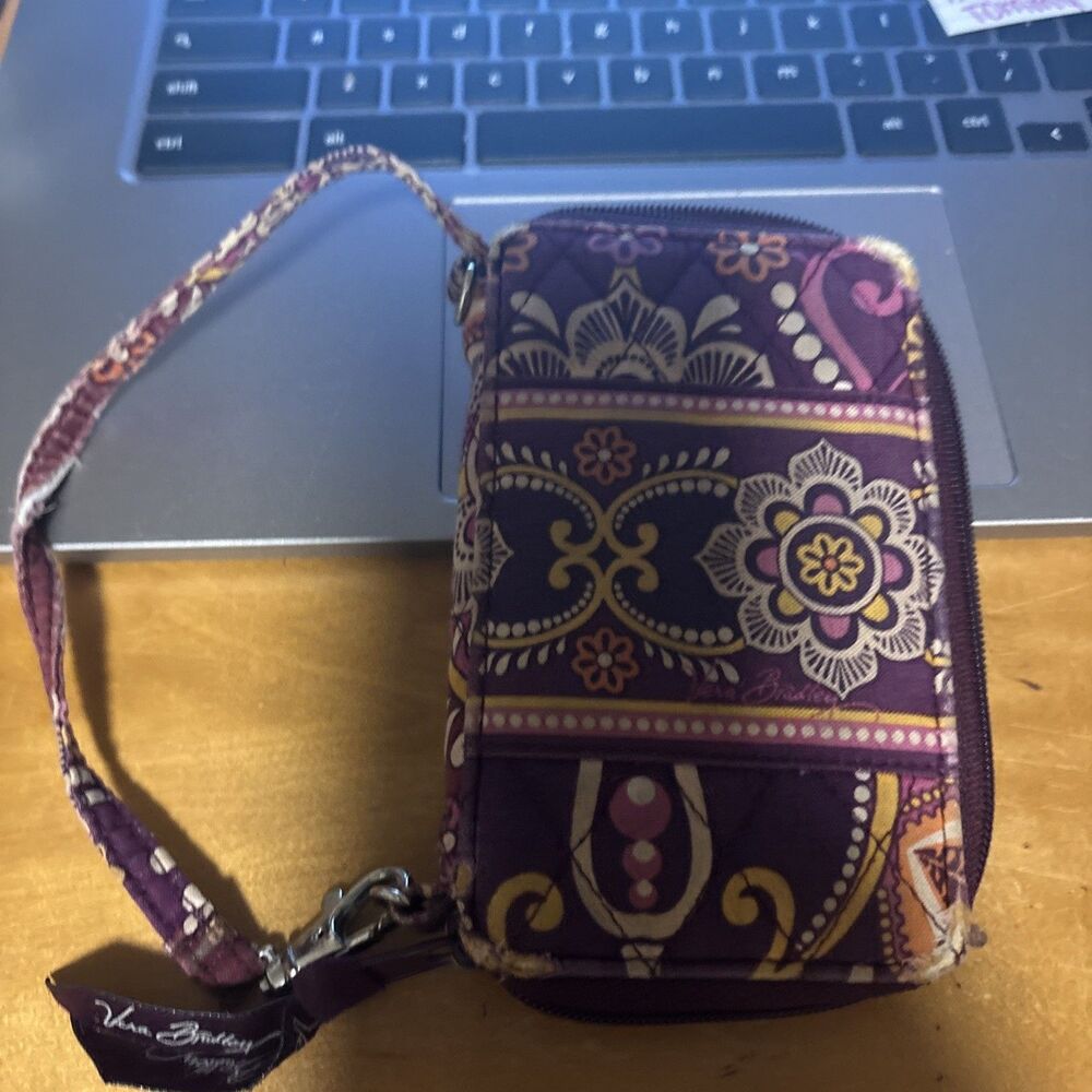Vera Bradley Safari Sunset Zip Wallet Wristlet Purple Orange 5"